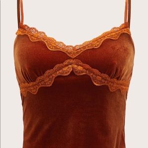Lace Trim Velvet Cami Top